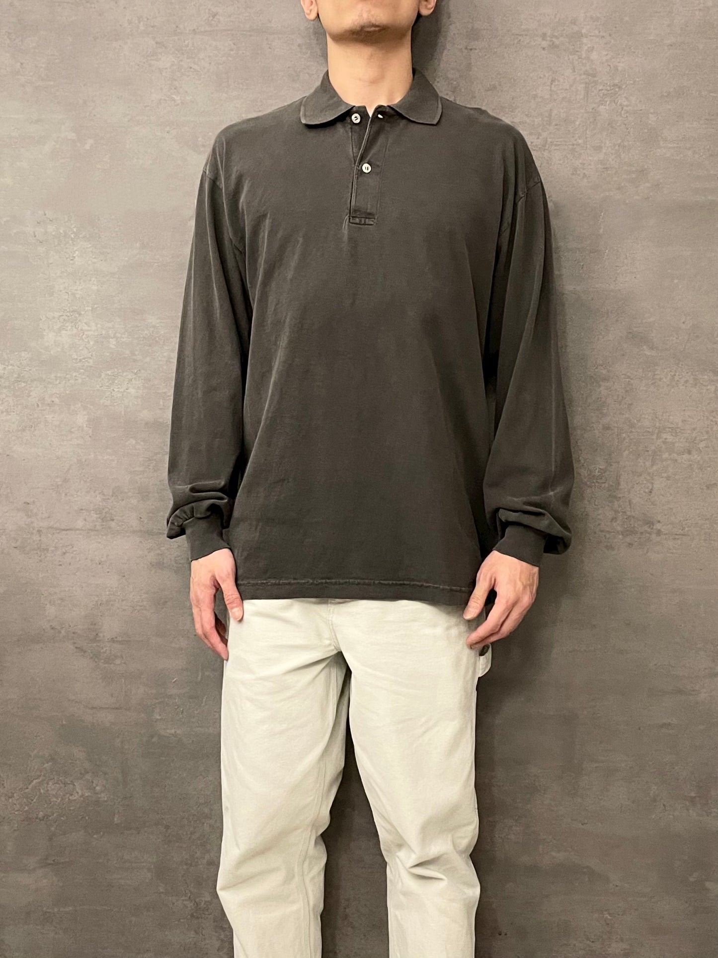 Los Angeles Apparel Garment Dye 6.5oz. L/S Polo T-Shirt - Vintage Black
