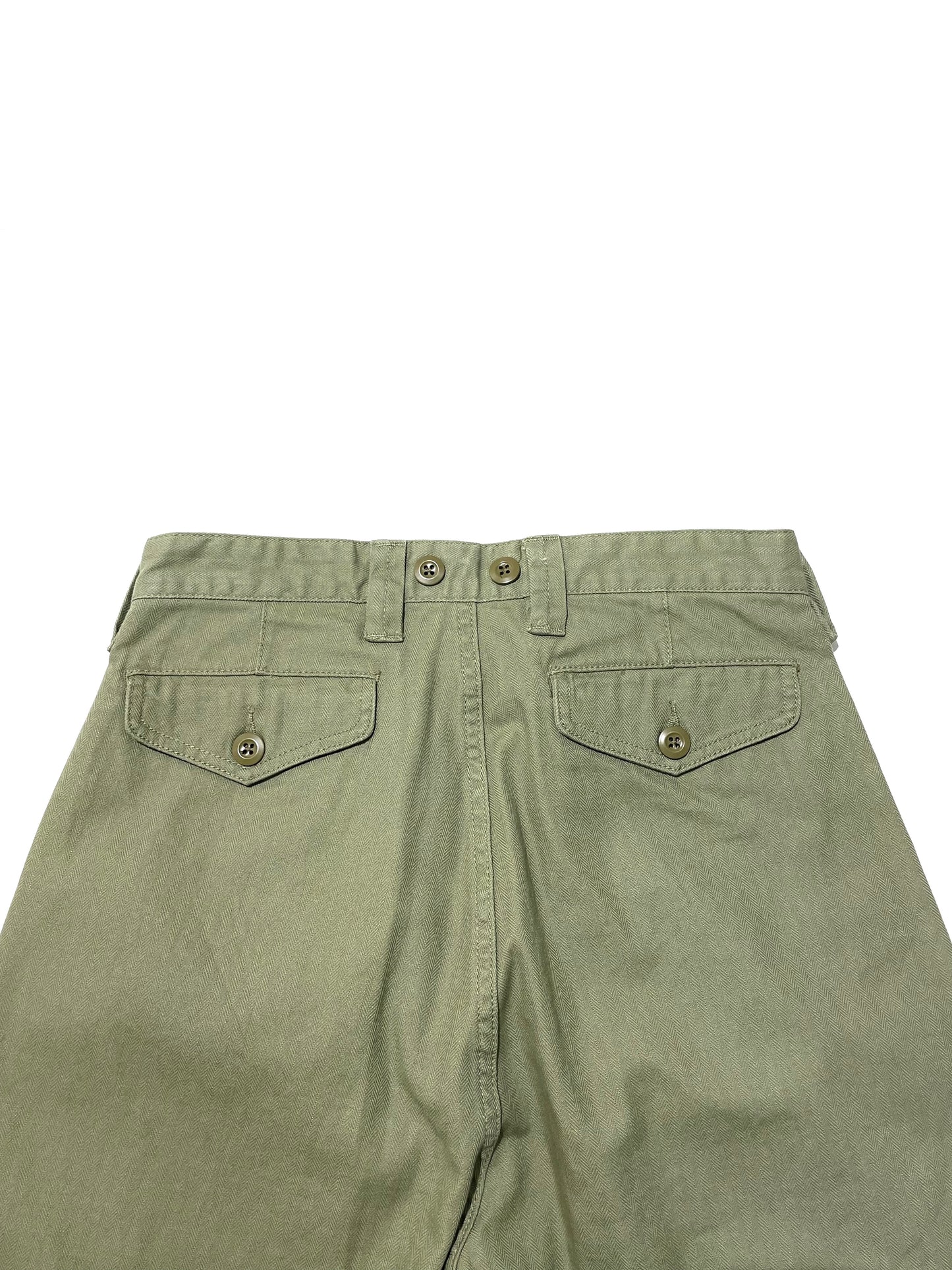 Nigel Cabourn Pleated Chino In US Green Cotton Herringbone Twill