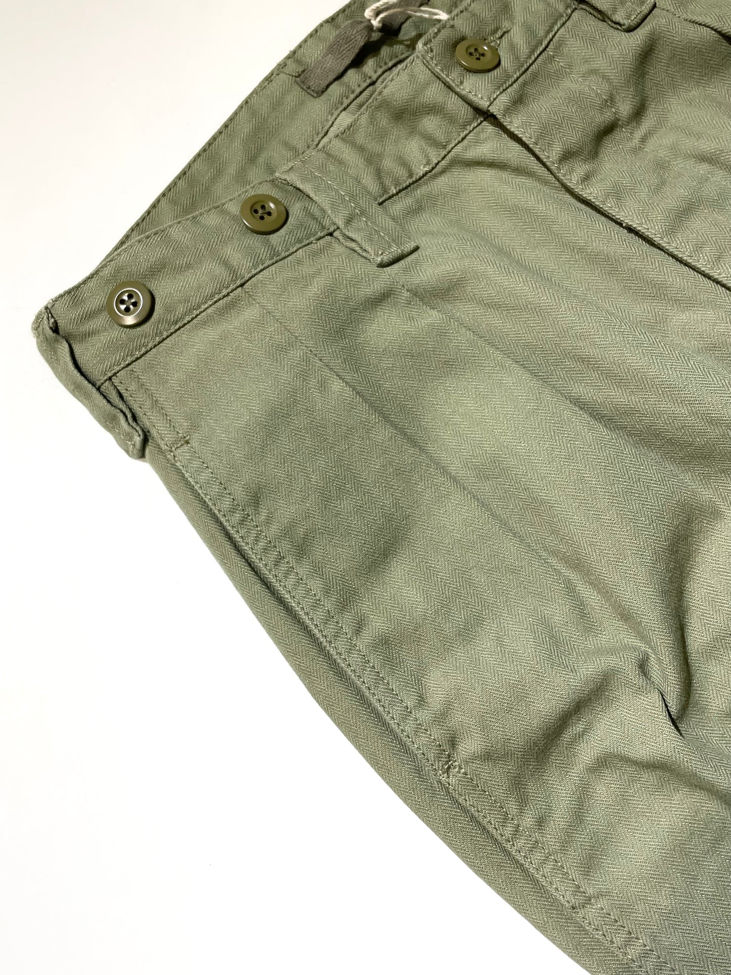 Nigel Cabourn Pleated Chino In US Green Cotton Herringbone Twill